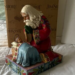 Jim Shore Red and Blue Santa with Baby Jesus Figurine